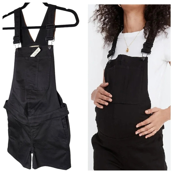 NWT Madewell Maternity black denim shortalls. Stretch waist.  Size XXS. - Picture 1 of 15